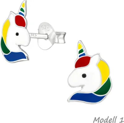Produktbild von Kinderohrstecker „Einhorn“: 925 Silber Ohrringe bunt Modell 1