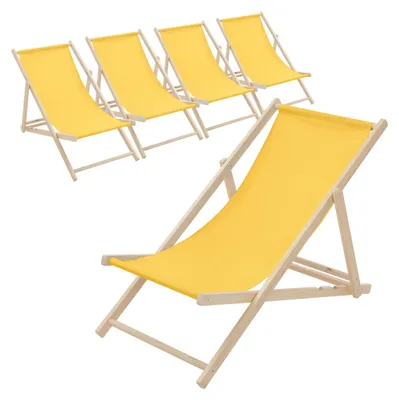 Produktbild von ECD Germany 5x Liegestuhl klappbar aus Holz, Gelb, bis 120kg, 3 Liegepositionen, Sonnenliege Gartenliege Relaxliege Strandliege Liege Strandliegestuhl