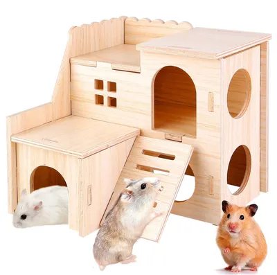 Produktbild von Hamsterhaus Hamsterhöhle Nagerhaus - 2 Etagen - Naturholz - Mit Leiter - Für Zwerghamster und Gerbils