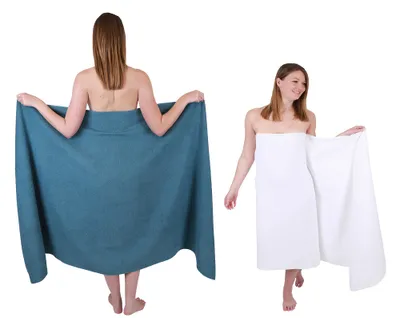 Produktbild von Betz 2 Stück XXL Badetücher 100 x 200 cm BERLIN Saunatücher 100% Baumwolle Farbe – taubenblau-weiss