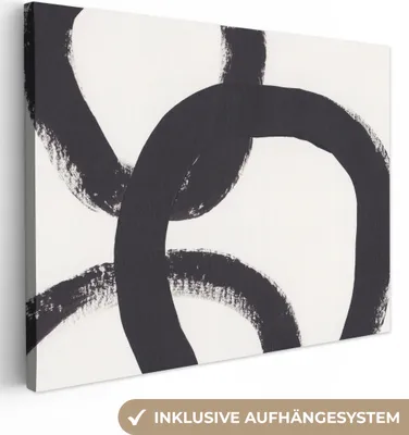 Produktbild von MuchoWow® - Leinwandbilder - Abstrakt - Formen - Schwarz - Kreise, Wandbild, Wanddeko Bilder Wohnzimmer, 120x90 cm