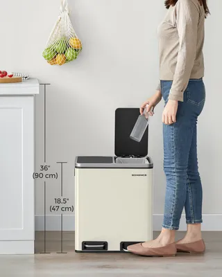 Obrázek produktu pro SONGMICS Kuchyňský odpadkový koš, 2 x 15 litrů, systém třídění odpadu, 2 přihrádky, odpadkový koš, pedálový koš, na žlutý pytel