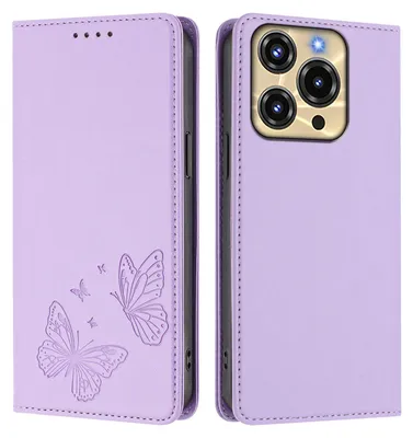 Image de Étui en cuir pour Oukitel C69, motif papillon en relief, étui à rabat avec porte-appareil, violet clair