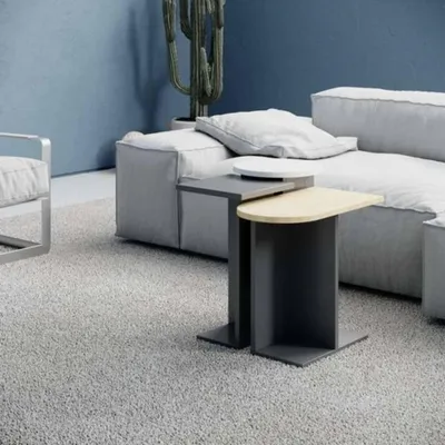 Immagine prodotto di Tris tavolino da salotto Mund colore antracite rovere e bianco