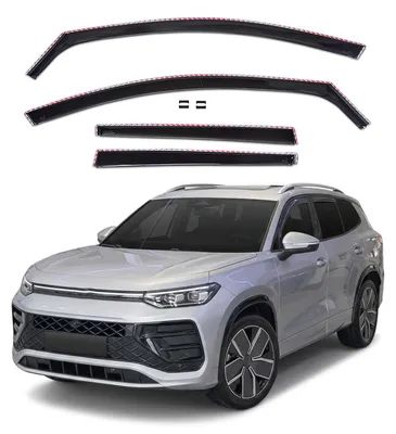 Produktbild von J&J AUTOMOTIVE | GP Windabweiser Für Volkswagen Tayron 2 ab 2024 4tlg, GP Regenabweiser, Schwarz, Getönt, Aerodynamisch, Einfache Montage, Befeistigung mit Clips