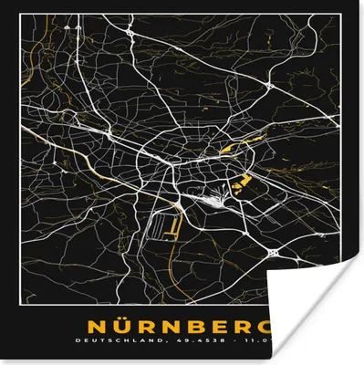 Produktbild von MuchoWow® Poster Nürnberg - Stadtplan - Karte - Gold - Deutschland 100x100 cm - Babyzimmer