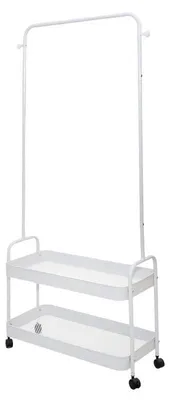 Productafbeelding van DRW opbergwagen met 2 planken en een metalen kledingrek, wit, 160 x