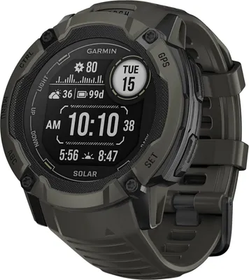 Produktbild von Garmin Instinct 2X Smartwatch, moosgrün, Solar, robust, Multisport, 50 mm Gehäusedurchmesser, 145-228 mm Handgelenkgröße, faserverstärktes Polymer, integrierte LED-Taschenlampe, Multi-Frequenz Empfang