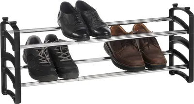 Produktbild von Schuhregal TOWER ausziehbar schwarz - Schuhablage mit 2 Ebenen aus Metall, stapelbare Schuhaufbewahrung platzsparend, schuhorganizer Flur