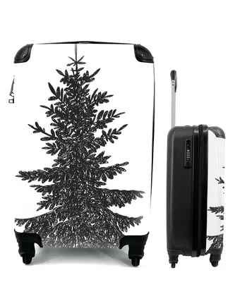 Produktbild von MuchoWow® Koffer Handgepäck Trolley Rollkoffer Kleine Reisekoffer mit 4 Rollen - Eine Schwarz-Weiß-Illustration einer Kiefer - Cabin Size < 55x40x23 cm & 55x40x20 cm - Fotokoffer - Kabinenkoffer - Boardgepäck - Reise-Box - Reisekoffer - Reisegepäck - Koffer mit Bild - Trolley für Kinder