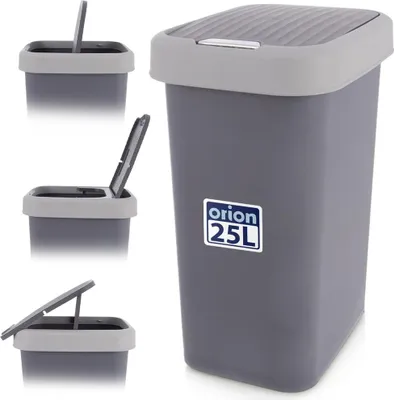 Obrázek produktu pro Orion | Odpadkový koš - 12 l - Šedý - Kompaktní s výklopným víkem - Ideální do koupelny, kanceláře a malé kuchyně - Odpadkový koš