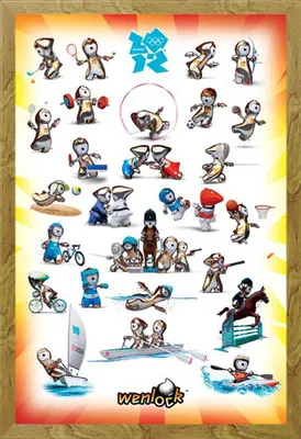 Image de London 2012 - Poster - Olympics - Wenlock Poses + cadre amovible, Shinsuke® Maxi MDF chêne, vitre acrylique