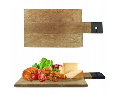 Produktbild von Schneidebrett Küchenbrett Hackbrett Servierbrett aus Mangoholz mit Griff 40x20cm