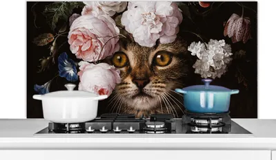 Produktbild von KitchenYeah®  Spritzschutz Küche - Küchenrückwand - Wandschutz für Herd und Spüle - Katze - Blumen - Tiere 120x60 - Alu-Dibond (Alternative zum Spritzschutz aus Glas) - Hitzebeständig - Herdspritzschu