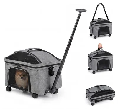 Immagine prodotto di Borsa per il trasporto di animali domestici COSTWAY, con tracolla, ruote, maniglia telescopica, tappetino, finestre traspiranti e cerniere. Dimensioni: 33x43x35 cm