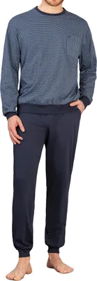 Image de hajo Hommes Set de pyjamas 2 pièces - long, poignets, col rond, Premium Coton bleu XL