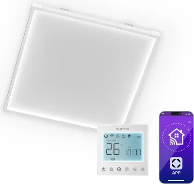 Image de Klarstein Chauffage Infrarouge 360W – Panneau Mural/Plafond, WiFi, Thermostat, IP44, Télécommande, Sécurité Enfant, Pour Salle de Bain, Radiateur Infrarouge Moderne