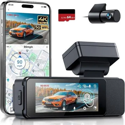 Obrázek produktu pro Autokamera se širokoúhlým objektivem a nočním viděním – duální kamera – Full HD – snímač pohybu – parkovací režim s cyklickým nahráváním