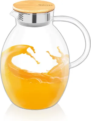 Produktbild von Wilmax Glaskaraffe mit Bambusdeckel 2400 ml | Karaffe für heiße oder kalte Getränke | Wasserkaraffe aus Borosilikatglas | geeignet für Gas- oder Elektroherde