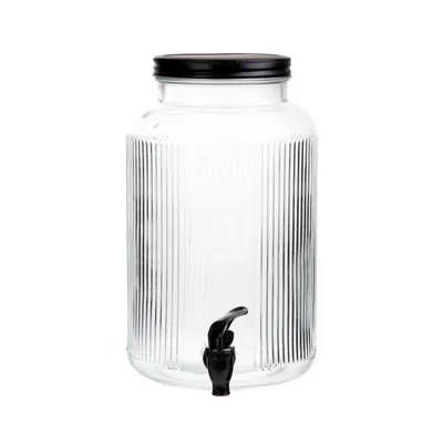 Produktbild von HOMLA VELMO gestreiftes Hahnglas mit schwarzem Deckel 6 l