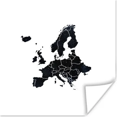 Produktbild von MuchoWow® Poster Europa-Karte - Schwarz und weiß 50x50 cm - Wohnzimmerdekoration