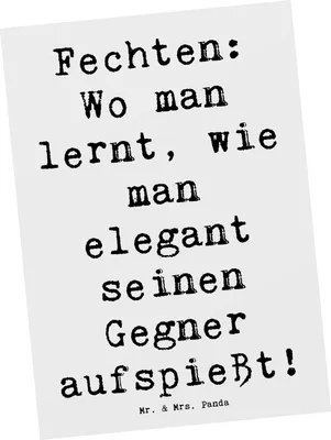 Produktbild von Mr. & Mrs. Panda Grußkarte Spruch Fechten Eleganz - Weiß - Geschenk, Postkarte, Postkarten, Sportart, Ansichtskarte, Sportler, Fechtliebhaber, Präzision, Disziplin, Sport