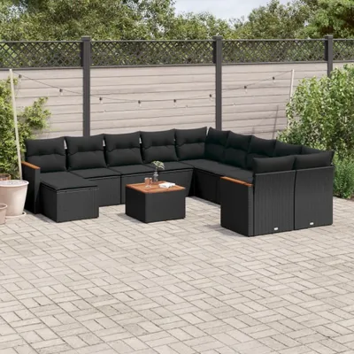 Produktbild von Design 12-tlg. Garten-Sofagarnitur mit Kissen Schwarz Poly Rattan, Gartenmöbel-Sets 2024 Neu