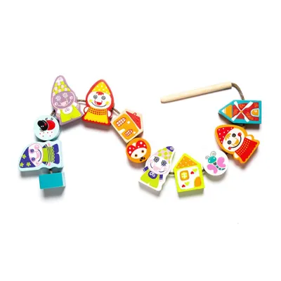 Produktbild von Cubika Holzspielzeug Fädelspiel Fröhliche Zwerge Lernspielzeug farbig 13654