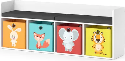 Produktbild von Vicco Kindersitzbank Luigi, 142 x 53 cm mit 4 Faltboxen opt.1, Weiß