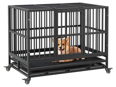 Immagine prodotto di Trasportino pieghevole per cani con doppia porta, dimensioni 94 x 58,5 x 74,8 cm, robusta gabbia per cani con ruote a 360°