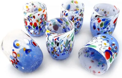 Produktbild von Casa Padrino Luxus Murano Kristallglas Wasserglas 6er Set Weiß / Hellblau Ø 8 x H. 10,5 cm -  Italy