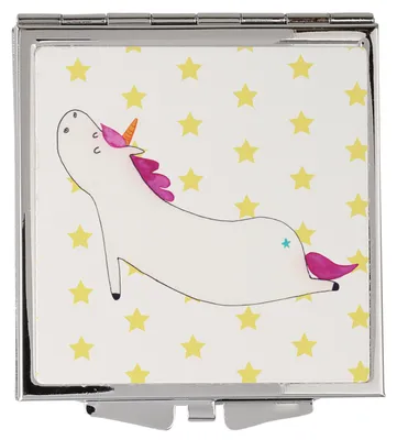 Produktbild von Mr. & Mrs. Panda Klappbarer Spiegel Einhorn Yoga - Weiß - Geschenk, Kleiner, Kosmetikspiegel, Unicorn, Sport, Entspannung, Reise, Yogamatte, Schminkspiegel klein