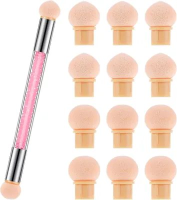 Imagen del producto de Cepillo para uñas con esponja de doble cara, 12 cabezales de repuesto, para manicura y pedicura