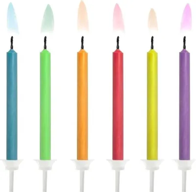 Image de Bougies d'anniversaire flammes colorées 6.5cm, 6 pièces