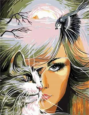 Produktbild von Malen nach Zahlen Frau mit Katze 40x50 cm