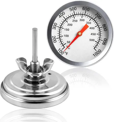 Produktbild von Analoges Grillthermometer für Backofen & Rauchofen, 80 mm, 0–500°C, Farbmarkierung für Räuchern/Grillen, Edelstahlsonde, langlebig & robust