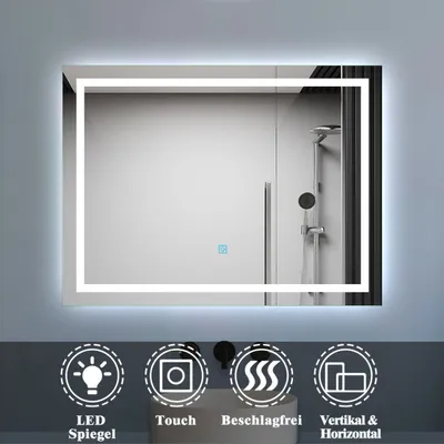 Produktbild von Badspiegel mit Beleuchtung 90x60cm Badezimmerspiegel Kaltweiß Wandspiegel mit Touch-schalter Beschlagfrei IP44 Palmer-Serie