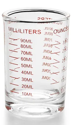 Shotgläser 90 ml / 3 oz mit Skala, rot, aus Glas