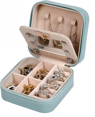 Produktbild von Schmuckbox, Kleine Organizer mit Spiegel, Kunstleder und Samt, Wasserdicht, für Reisen