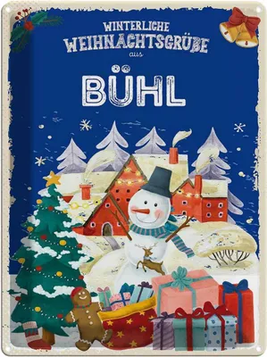 Produktbild von vianmo Blechschild 40x30 cm Weihnachtsgrüße BÜHL Abenteuer Reisen Urlaub Weihnachten Fest