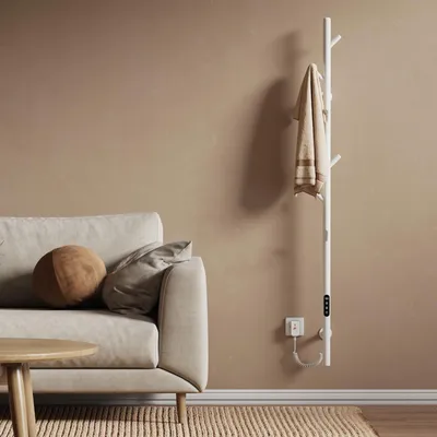Image de EMKE Sèche-serviettes électrique 100W Blanc, Design Arbre 150 cm, Écran LCD, Thermostat Intelligent WiFi & App, Minuterie, Chauffe-serviettes Design
