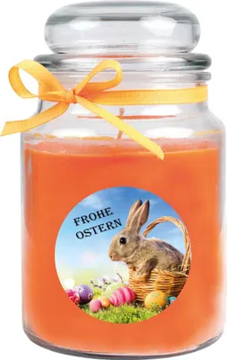 Produktbild von Frohe Ostern Duftkerze im Bonbonglas - viele Motive zur Auswahl, - Brenndauer bis zu 110 Std
