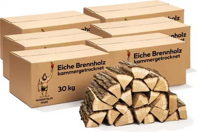 Produktbild von Neandertaler Feuer Brennholz Eichenholz Kaminholz - Grillholz 25 cm 180 kg | Hartholz Eichen Feuerholz | Holz für Grill Kamin Smoker Ofen | Firewood