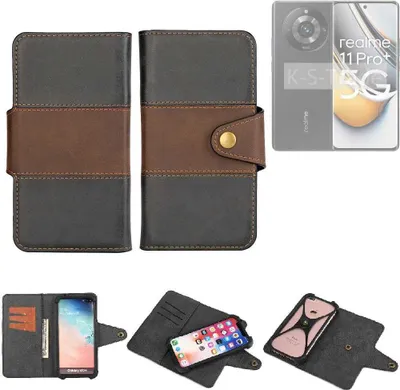 Produktbild von K-S-Trade Handyhülle Schutzhülle Hülle Bookstyle Wallet-Case kompatibel mit Realme 11 Pro+ Bumper Rundumschutz schwarz-braun 1x