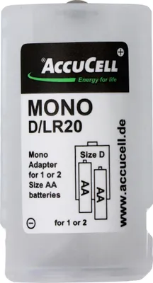 Produktbild von Universal Mono D Adapter für 1 oder 2 Mignon AA Akku oder Batterien, 59,2x 32mm – Batteriehalter AA Mignon (Kunststoff)