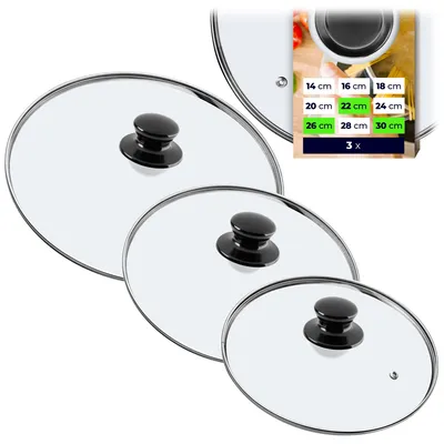 Image de KADAX Couvercle de casserole "Caserta", set de couvercles résistants à la chaleur en verre avec poignée, trois tailles (22+26+30 cm)
