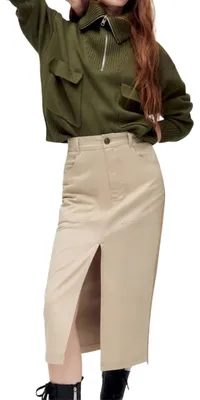Produktbild von Zara Damen Midi-Rock gerade beige Baumwolle mit Seitenstreifen M