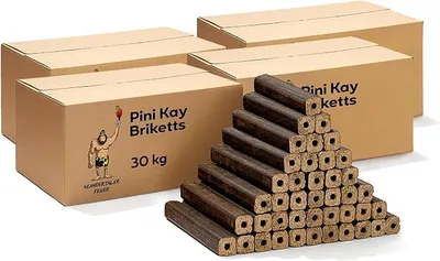 Produktbild von Holzbriketts PiniKay Hartholzbriketts – Kaminbriketts 4 x 30 kg Briketts Kamin Ofen Grill Briquettes Hartholz Eiche Buche Brikett Holzbrikett Gluthalter (120 kg)