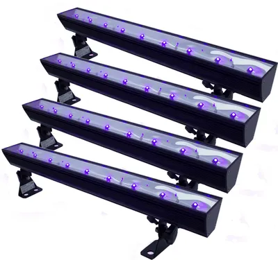 UV50LED BAR 4er Set - 9x3W Schwarzlicht Bar - Metallgehäuse schwenkbar
