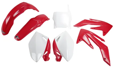 Image de Kit de carénage UFO PLAST, 7 pièces, en plastique, pour Honda CRF R 250 cm³, années 2006-2007, couleur : rouge / blanc
